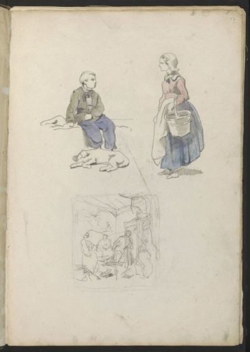 Boy with a Dog, Woman with a Basket and an Interior with Figures