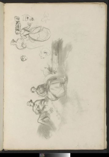 Study sheet with hands, heads, and figures in seventeenth-century costume