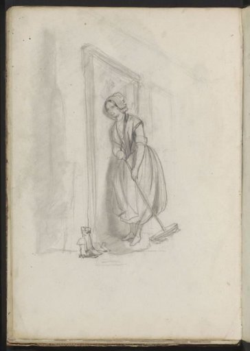Woman with a broom in a doorway