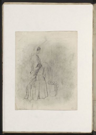 Woman by a basket of fruit