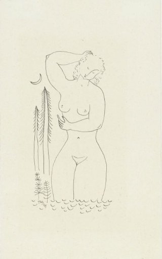 Bathing nude woman by moonlight