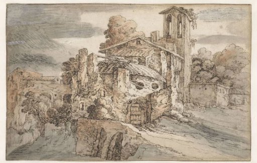 Church and ancient ruins in Italy