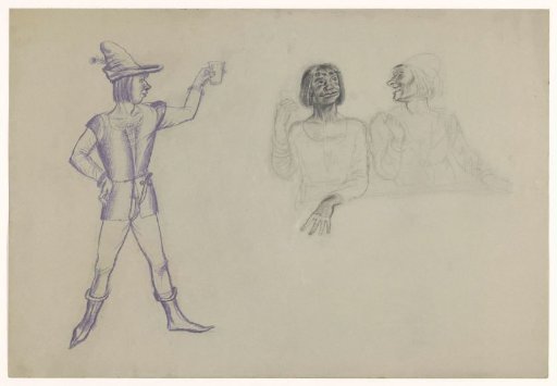 Standing man and two upper bodies of men