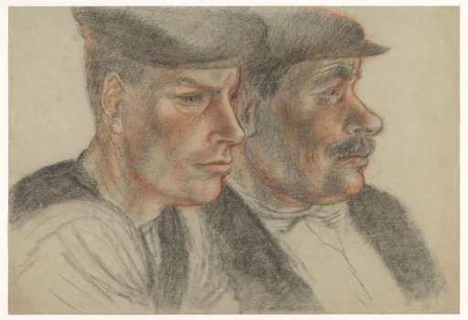 Portrait of two unknown men with caps