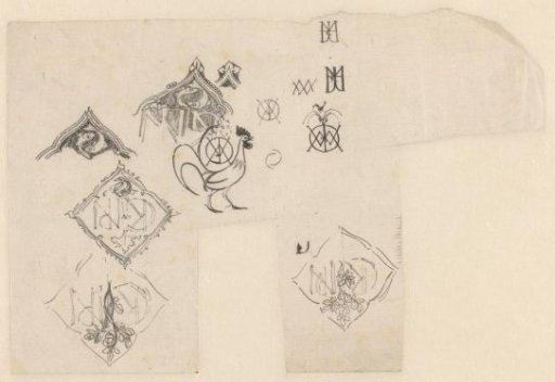 Sheet with design sketches for a logo of the bookshop Scheltema & Holkema in Amsterdam and various monograms of the directors