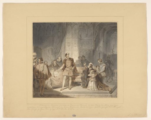 Sabina of Bavaria begs the Duke of Alva for the life of her husband, the Count of Egmond