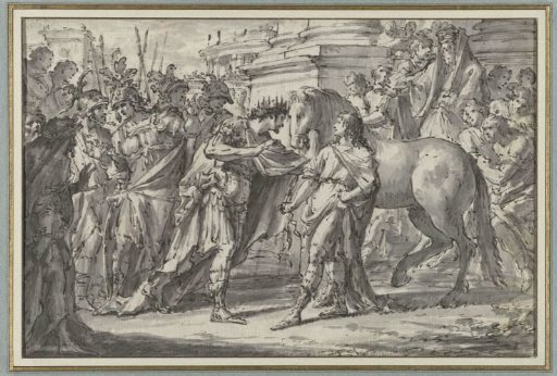 King Philip II of Macedon presents his son Alexander with the horse Bucephalus