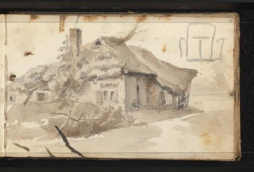 Farmhouse with thatched roof and chimney