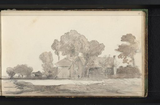 Landscape with trees and buildings