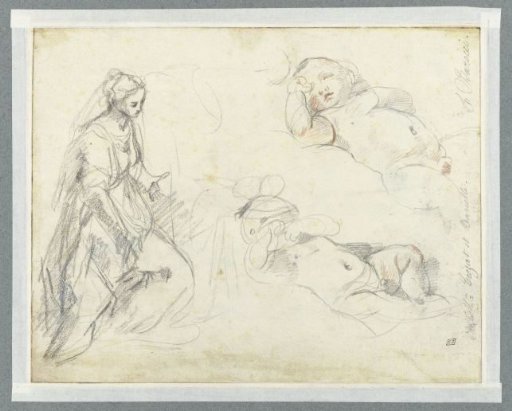 Study for the Figure of Mary in the Nativity in the Prado, Madrid, and Two Studies of a Sleeping Christ Child