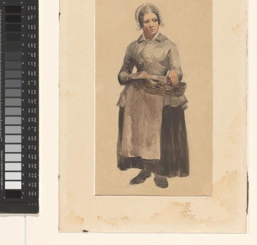 Standing woman with cap and basket