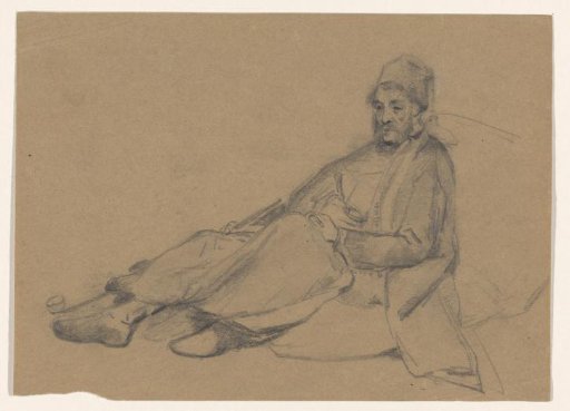 Seated man with cap