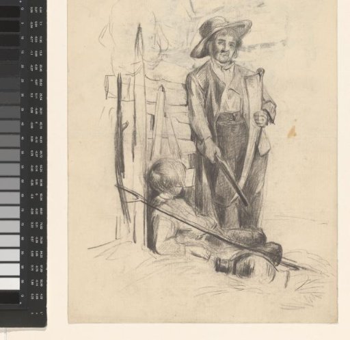 Three figures at a fence