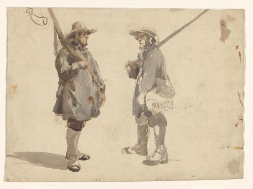 Two studies of a standing man with rifle