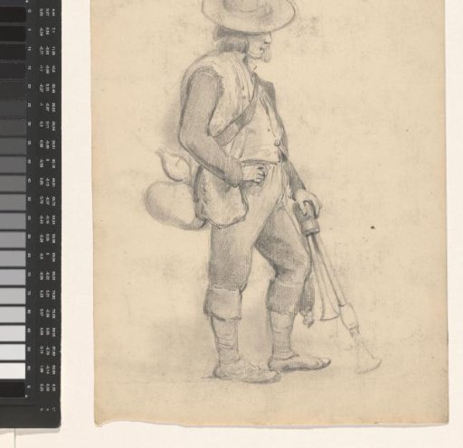 Standing man with a hat and a wind instrument