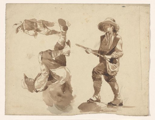 Studies of three male figures with hats