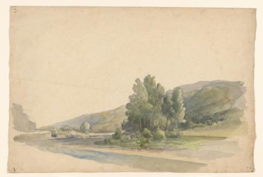Hilly landscape with water and trees