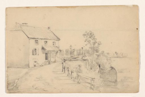 Landscape with a house and a bridge over water
