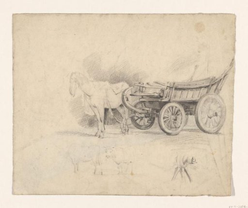 Study of a horse and cart and cows