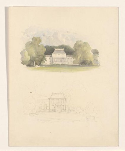Two views of a country house in a landscape