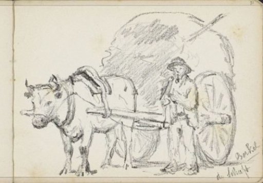 Ox before a hay wagon at Boekel