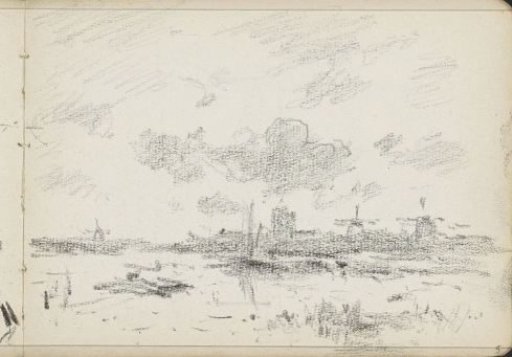 River landscape with windmills