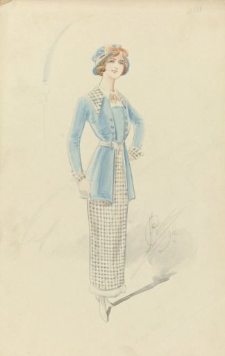 Young Woman in a Black-and-White Checked Ensemble, 1914