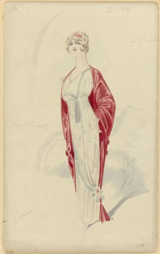 Woman in a White Evening Dress with a Floral Pattern, 1914, No. D.34