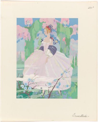 La Guirlande, Monthly Album of Art and Literature, 1919-1920: Woman in a Pink Dress in the Garden