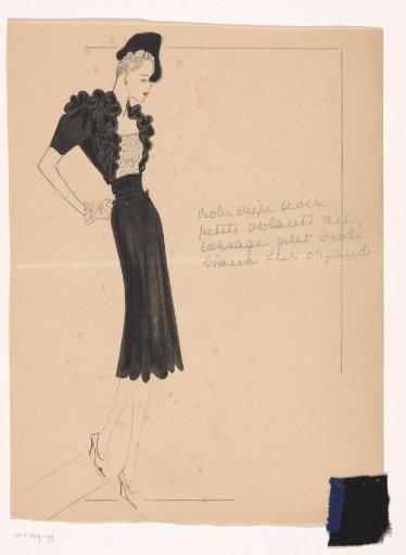 Gown of Crêpe with Small Ruffles on the Bodice, White Embroidered Waistcoat on Organdy