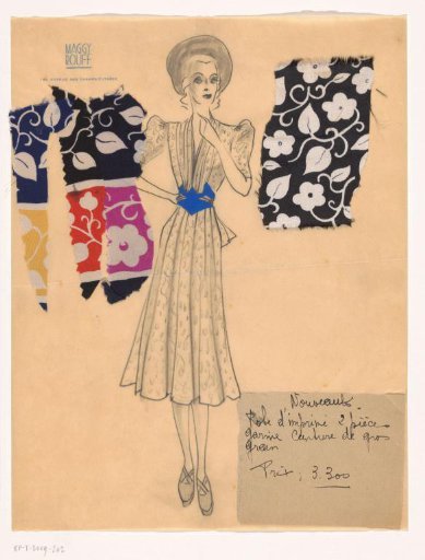 New Arrival. Two-piece printed dress, trimmed with grosgrain belt.