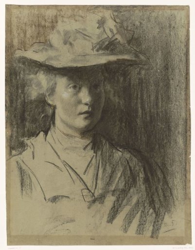 Portrait of a young woman with a hat, possibly Lizzy Ansingh