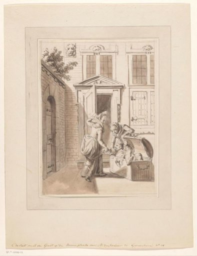Hugo de Groot is Helped Out of the Book Chest in the Courtyard of A. Daatselaar's House in Gorinchem