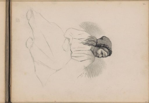 Seated girl with a hood