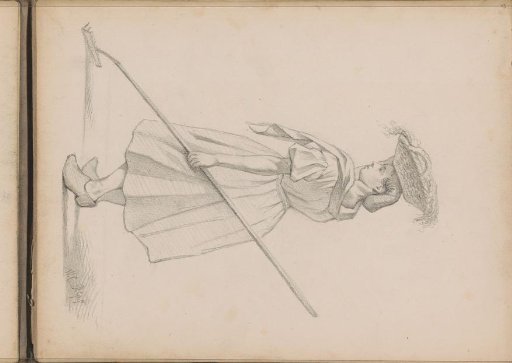 Woman with a basket on her head and a rake