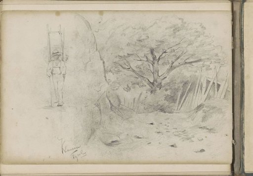 Man in Tyrolean costume and a landscape with a tree