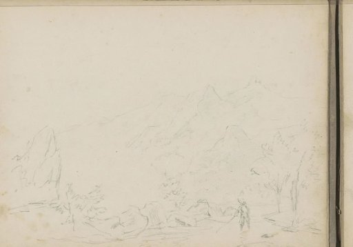 Mountain landscape with a hiker