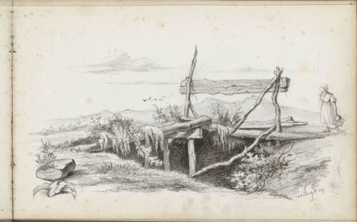 Landscape with a fenced-off hole in the ground