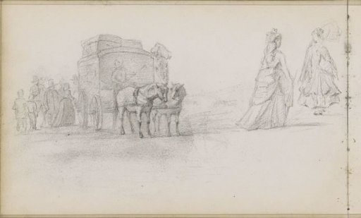 Horse-drawn carriage and figures on a street