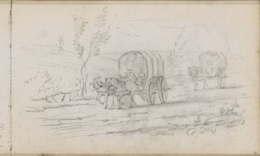 Landscape with Two Covered Wagons on a Path