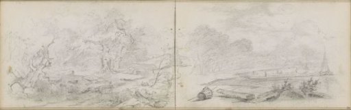 Path Along a Woodland Edge and a River View with Sailing Ships