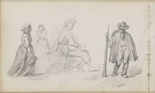 Woman with a jug and a man with a rifle