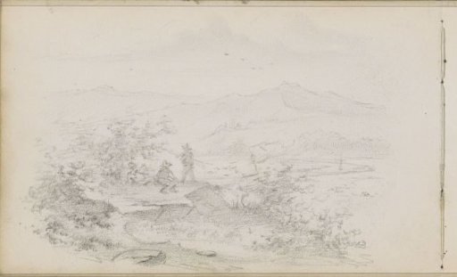 Three men in a mountain landscape with a river