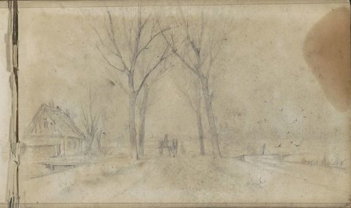 Horse-drawn cart on an avenue along a canal