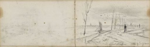 Polder landscape with figures on a path near Delfshaven