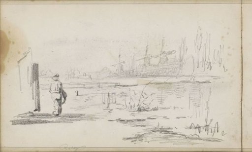 River landscape with windmills