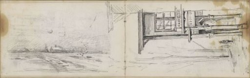 Arable land with farmhouses and a city view