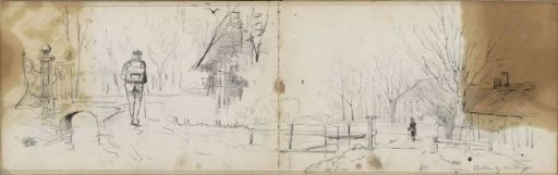 Bridge, a pedestrian, houses, and a path along the Rotte