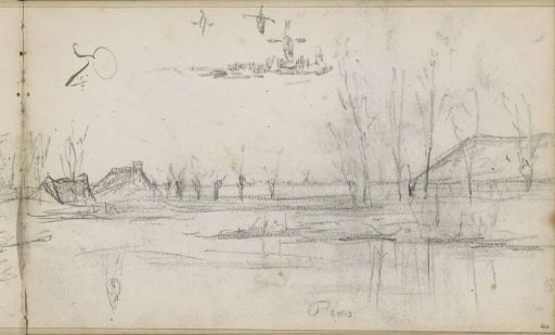 Pond View with a Farmhouse