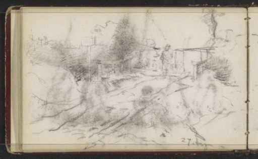 Man on a path in a landscape